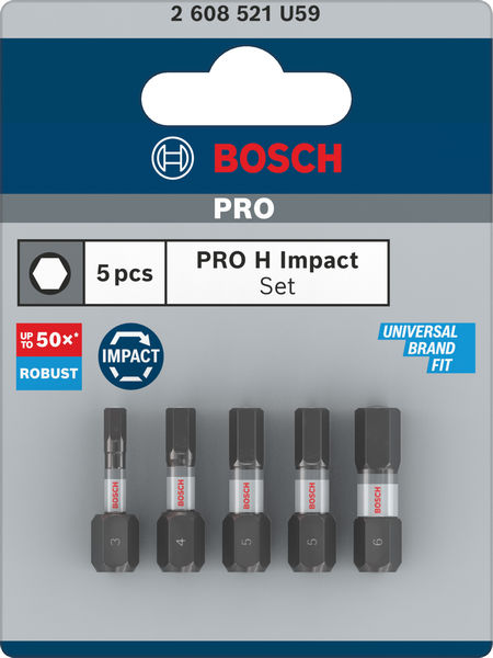 BOSCH PRO H Impact Bit Set, H3, H4, 2 x H5, H6, 25 mm, 5-tlg.