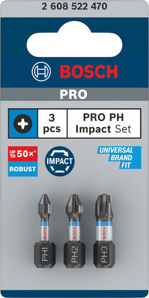 BOSCH PRO PH Impact Bit Set, 25 mm, 3-tlg BOSCH PRO PH Impact Bit Set, 25 mm, 3-tlg