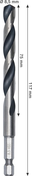 BOSCH Metal HSS Spiralbohrer, 8,5 x 75 x 117 mm, HEX 1/4“ Schaft
