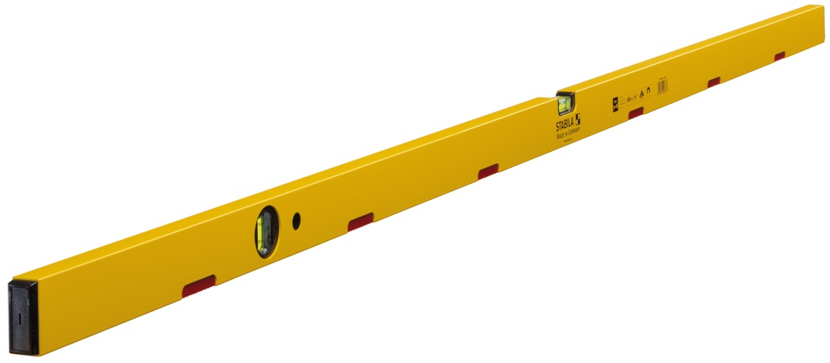 STABILA Magnet-Wasserwaage Type 70 M, 180 cm, leichtes Alu-Profil, starkes Seltenerd-Magnetsystem, 1 Horizontal-Libelle, 1 Vertikal-Libelle, Made in Germany
