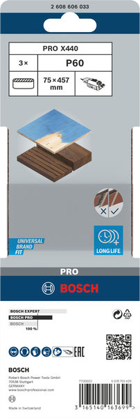 BOSCH PRO X440 Schleifband, 75 x 457 mm, G60, 3-tlg.