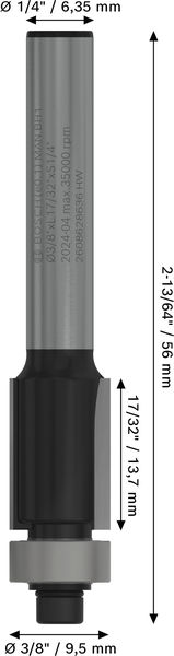 BOSCH PRO Bündigfräser mit untenlieg. Führungskugellager, Ø 3/8"xL 17/32", Schaft 1/4"