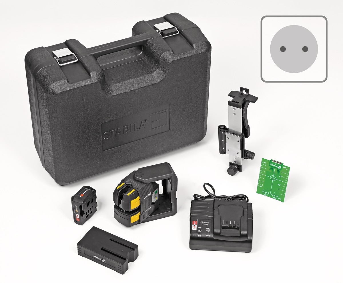 STABILA Kreuzlinien-Lot-Laser LAX 500 G, 12-V-System, 7-teiliges Set, mit Akku und Ladegerät (EU)