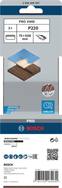 BOSCH PRO X440 Schleifband, 75 x 508 mm, G220, 3-tlg.