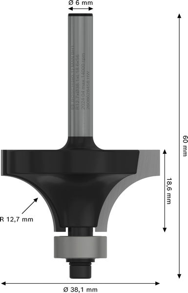 BOSCH PRO Abrundfräser, R 12,7, Schaft 6 mm BOSCH PRO Abrundfräser, R 12,7, Schaft 6 mm
