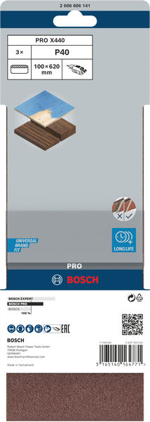 BOSCH PRO X440 Schleifband, 100 x 620 mm, G40, 3-tlg.