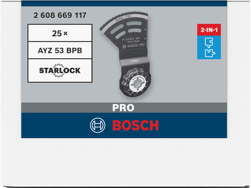 BOSCH PRO AYZ 53 BPB Dual-Tec Blatt für Multifunktionswerkzeuge, 53 x 40 mm, 25-tlg. BOSCH PRO AYZ 53 BPB Dual-Tec Blatt für Multifunktionswerkzeuge, 53 x 40 mm, 25-tlg.