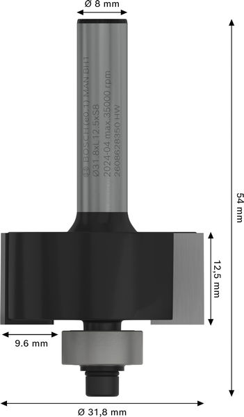 BOSCH PRO Falzfräser, 9,6 mm, Schaft 8 mm BOSCH PRO Falzfräser, 9,6 mm, Schaft 8 mm