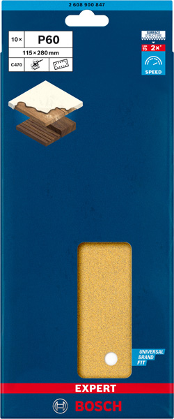 BOSCH EXPERT C470 Schleifblatt, 115x280mm, K60, 14 Löcher, 10-tlg.