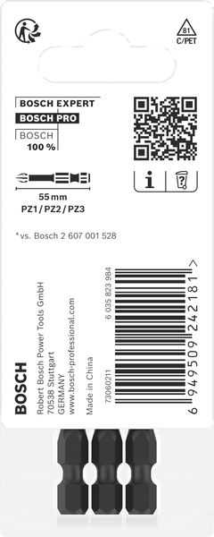 BOSCH PRO Pozidriv Impact Bit Set, PZ1, PZ2, PZ3, 55 mm, 3-tlg. BOSCH PRO Pozidriv Impact Bit Set, PZ1, PZ2, PZ3, 55 mm, 3-tlg.