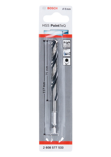 BOSCH HSS PointTeQ Sechskantbohrer 8,0 mm