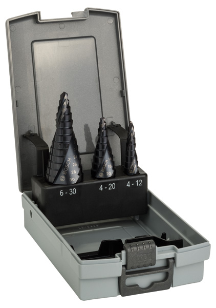BOSCH HSS-AlTiN-Stufenbohrerset, 3-tlg., 4-12/4-20/6-30