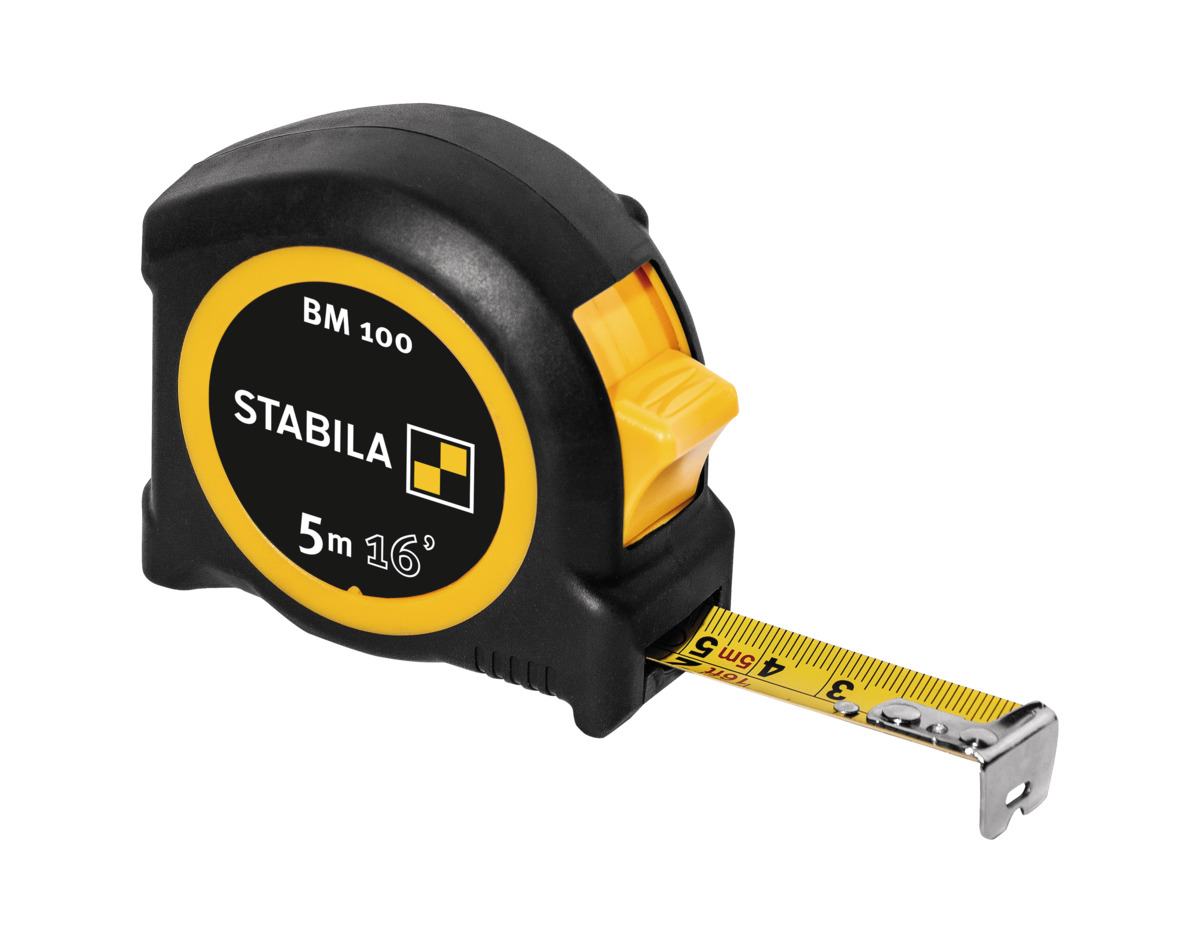STABILA Taschenbandmaß BM 100, 5 m (16'), Maßband mit cm/inch-Skala, bruchsicheres ABS-Gehäuse, beweglicher Anfangshaken, Gürtel-Clip, MID-Genauigkeit STABILA Taschenbandmaß BM 100, 5 m (16'), Maßband mit cm/inch-Skala, bruchsicheres ABS-Gehäuse, beweglicher Anfangshaken, Gürtel-Clip, MID-Genauigkeit