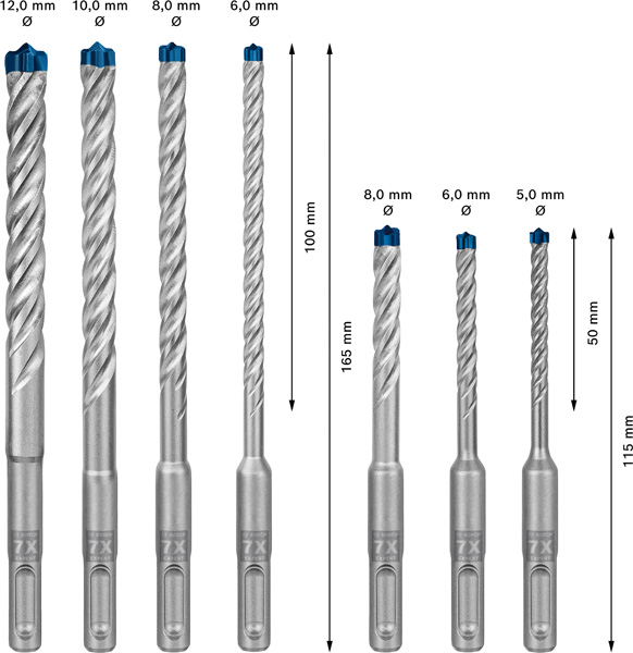 BOSCH EXPERT SDS plus-7X Hammerbohrer-Set, 5/6/6/8/8/10/12 mm, 7-tlg.