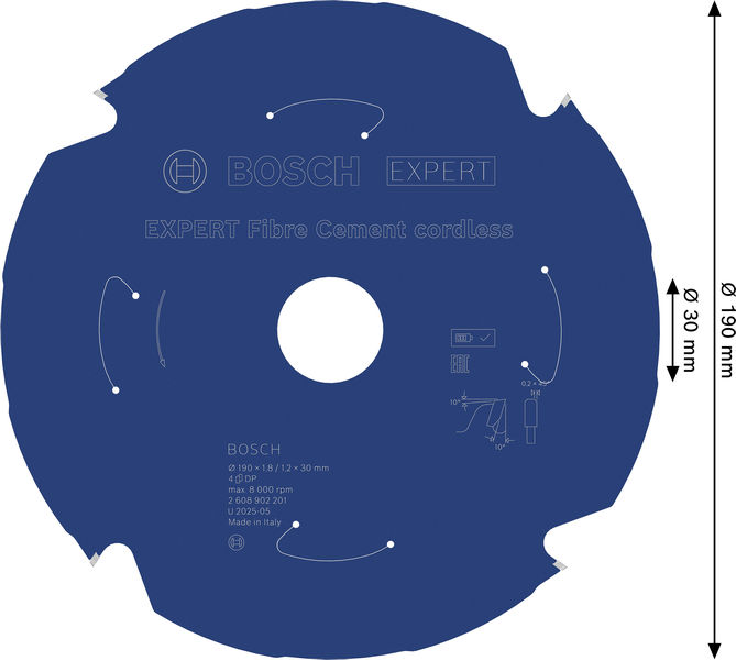 BOSCH EXPERT Fiber Cement Kreissägeblatt, 190x1,8x30 mm, Z4
