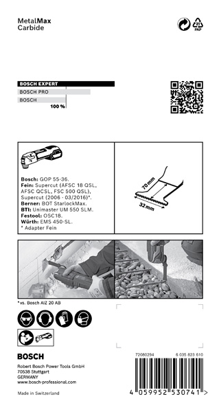 BOSCH EXPERT MetalMax MAII 32 AIT Blatt für Multifunktionswerkzeuge, 70 x 32 mm