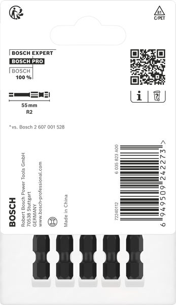 BOSCH PRO Robertson Impact Bit, R2, 55 mm, 5-tlg. BOSCH PRO Robertson Impact Bit, R2, 55 mm, 5-tlg.
