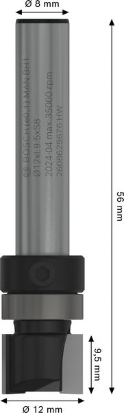 BOSCH PRO Bündigfräser mit obenliegendem Führungskugellager, Ø12,7 x L9,5, Schaft 8 mm BOSCH PRO Bündigfräser mit obenliegendem Führungskugellager, Ø12,7 x L9,5, Schaft 8 mm