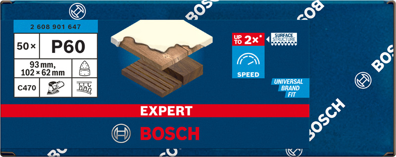 BOSCH EXPERT C470 Schleifblatt, 102x62/93mm, K60, 11 Löcher, 50-tlg.