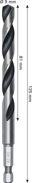 BOSCH Metal HSS Spiralbohrer, 9 x 81 x 125 mm, HEX 1/4“ Schaft BOSCH Metal HSS Spiralbohrer, 9 x 81 x 125 mm, HEX 1/4“ Schaft