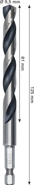 BOSCH Metal HSS Spiralbohrer, 9,5 x 81 x 125 mm, HEX 1/4“ Schaft BOSCH Metal HSS Spiralbohrer, 9,5 x 81 x 125 mm, HEX 1/4“ Schaft