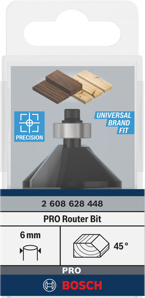 BOSCH Fasefräser, 6 mm, D1 34,9 mm, B 11,1 mm, L 14,7 mm, G 56 mm, 45°