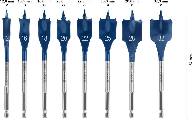 BOSCH EXPERT Self Cut Speed Flachfräsbohrer-Set, 12/16/18/20/22/25/28/32 mm, 8-tlg.