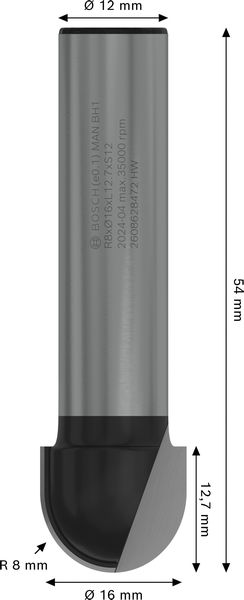 BOSCH PRO Hohlkehlfräser, R 8, Schaft 12 mm BOSCH PRO Hohlkehlfräser, R 8, Schaft 12 mm
