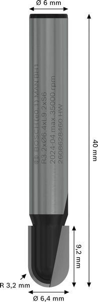 BOSCH PRO Hohlkehlfräser, R 3,2, Schaft 6 mm