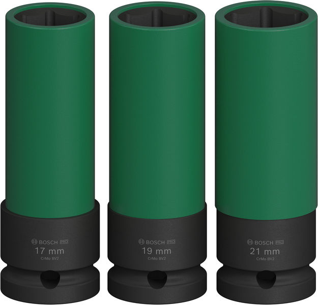 BOSCH PRO Impact Steckschlüssel-Set mit PET-Abdeckungen, 1/2", extra tief, 3-tlg BOSCH PRO Impact Steckschlüssel-Set mit PET-Abdeckungen, 1/2", extra tief, 3-tlg