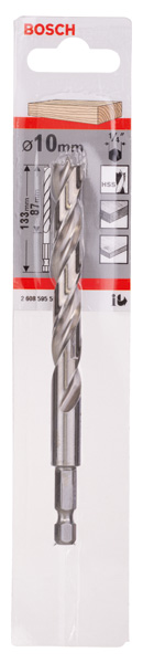 BOSCH Holzspiralbohrer mit 1/4-Zoll Sechskantschaft, 10 x 87 x 133 mm BOSCH Holzspiralbohrer mit 1/4-Zoll Sechskantschaft, 10 x 87 x 133 mm