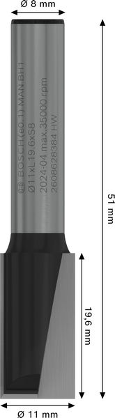 BOSCH PRO Nutfräser, zweischneidig, Ø 11 x L 19,6, Schaft 8 mm