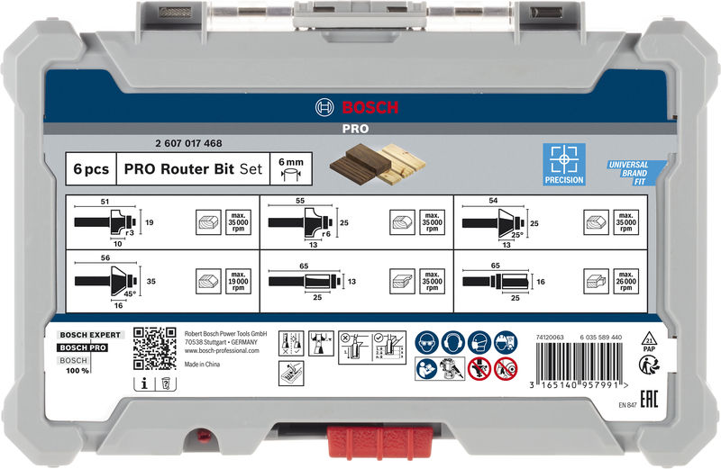 BOSCH PRO Kantenfräser-Set, 6 mm, 6-tlg
