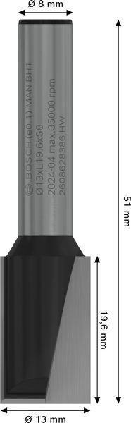 BOSCH PRO Nutfräser, zweischneidig, Ø 13 x L 19,6, Schaft 8 mm BOSCH PRO Nutfräser, zweischneidig, Ø 13 x L 19,6, Schaft 8 mm