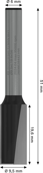 BOSCH PRO Nutfräser, zweischneidig, Ø 9,5 x L 19,6, Schaft 6 mm BOSCH PRO Nutfräser, zweischneidig, Ø 9,5 x L 19,6, Schaft 6 mm