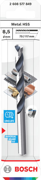 BOSCH Metal HSS Spiralbohrer, 8,5 x 75 x 117 mm, CYL-Schaft BOSCH Metal HSS Spiralbohrer, 8,5 x 75 x 117 mm, CYL-Schaft