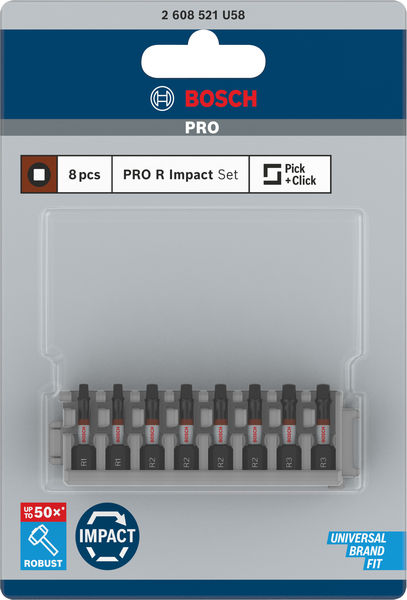 BOSCH PRO R Impact Bit Set, 2 x R1, 4 x R2, 2 x R3, 55 mm, 8-tlg