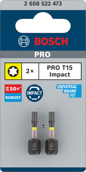 BOSCH PRO Torx Impact Bit, T15, 25 mm, 2-tlg.