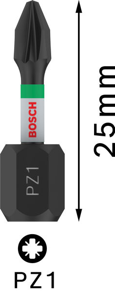 BOSCH PRO Pozidriv Impact Bit, PZ1, 25 mm, 2-tlg. BOSCH PRO Pozidriv Impact Bit, PZ1, 25 mm, 2-tlg.