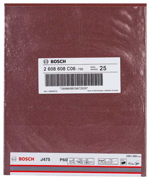 BOSCH Schleifblatt Papier J475, Best for Metal, 230 x 280 mm, 60, ungelocht, 1er-Pack