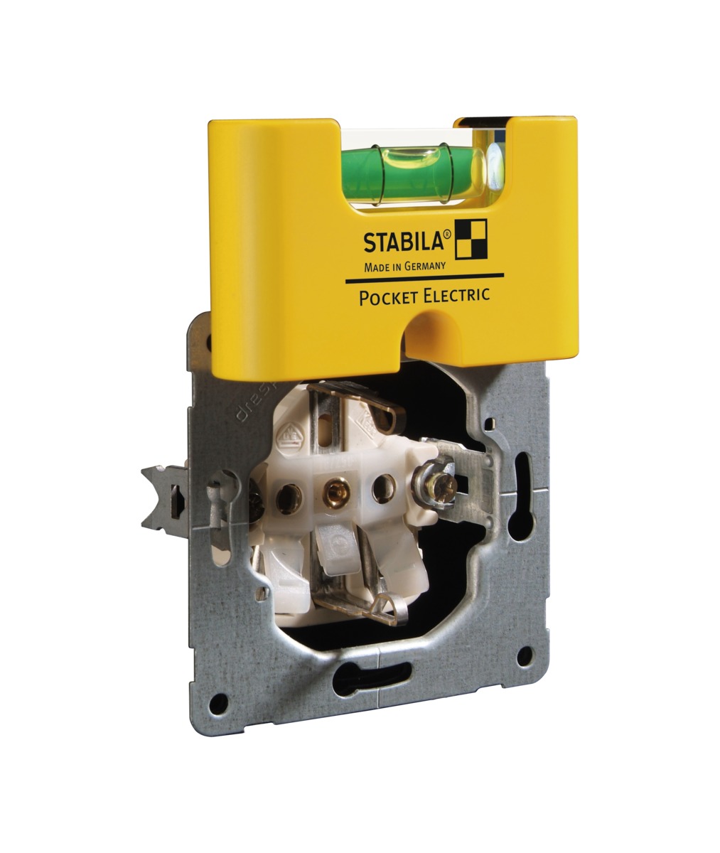STABILA Mini-Wasserwaage Pocket Electric, 7 cm, starker Seltenerd-Magnet, 1 Horizontal-Libelle, Made in Germany