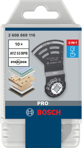 BOSCH PRO AYZ 53 BPB Dual-Tec Blatt für Multifunktionswerkzeuge, 53 x 40 mm, 10-tlg. BOSCH PRO AYZ 53 BPB Dual-Tec Blatt für Multifunktionswerkzeuge, 53 x 40 mm, 10-tlg.