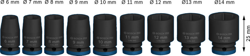 BOSCH PRO Impact Steckschlüsselsatz Set, 1/4", Standard, 9-tlg.