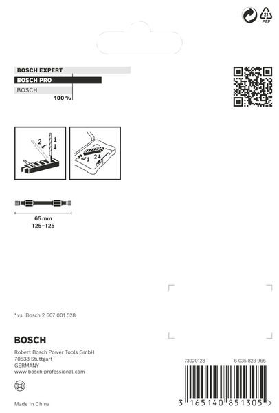 BOSCH PRO Impact Schrauberbit mit Doppelklingen und Pick and Click, T25, 65 mm, 8-tlg.