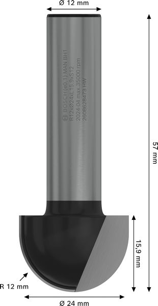 BOSCH PRO Hohlkehlfräser, R 12, Schaft 12 mm