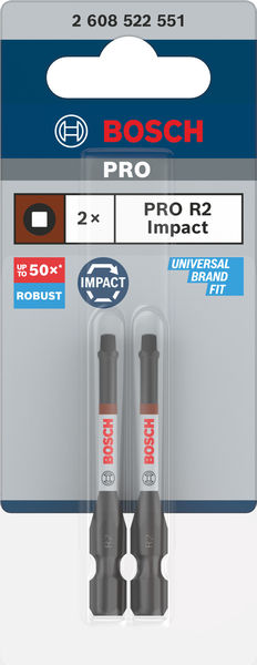 BOSCH PRO Robertson Impact Bit, R2, 55 mm, 2-tlg.