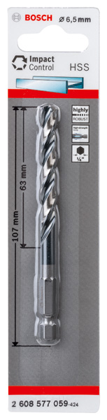 BOSCH HSS Spiralbohrer mit Sechskantschaft 6,5 mm