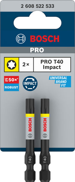 BOSCH PRO Torx Impact Bit, T40, 55 mm, 2-tlg.