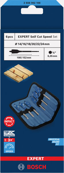 BOSCH EXPERT Self Cut Speed Flachfräsbohrer-Set, 14/16/18/20/22/25/24/32, 6?tlg. BOSCH EXPERT Self Cut Speed Flachfräsbohrer-Set, 14/16/18/20/22/25/24/32, 6?tlg.