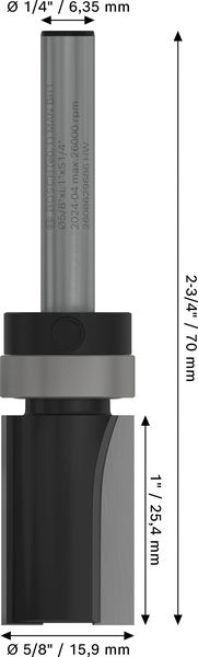 BOSCH PRO Bündigfräser, obenliegendes Führungskugellager, Ø 5/8" x L 1", Schaft 1/4"